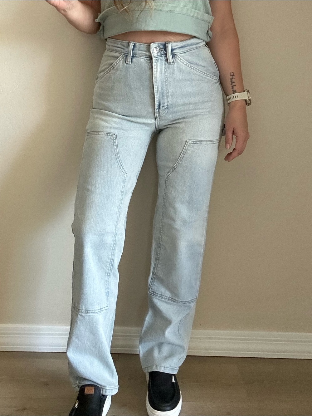 High-Waist Light Wash Carpenter Jeans